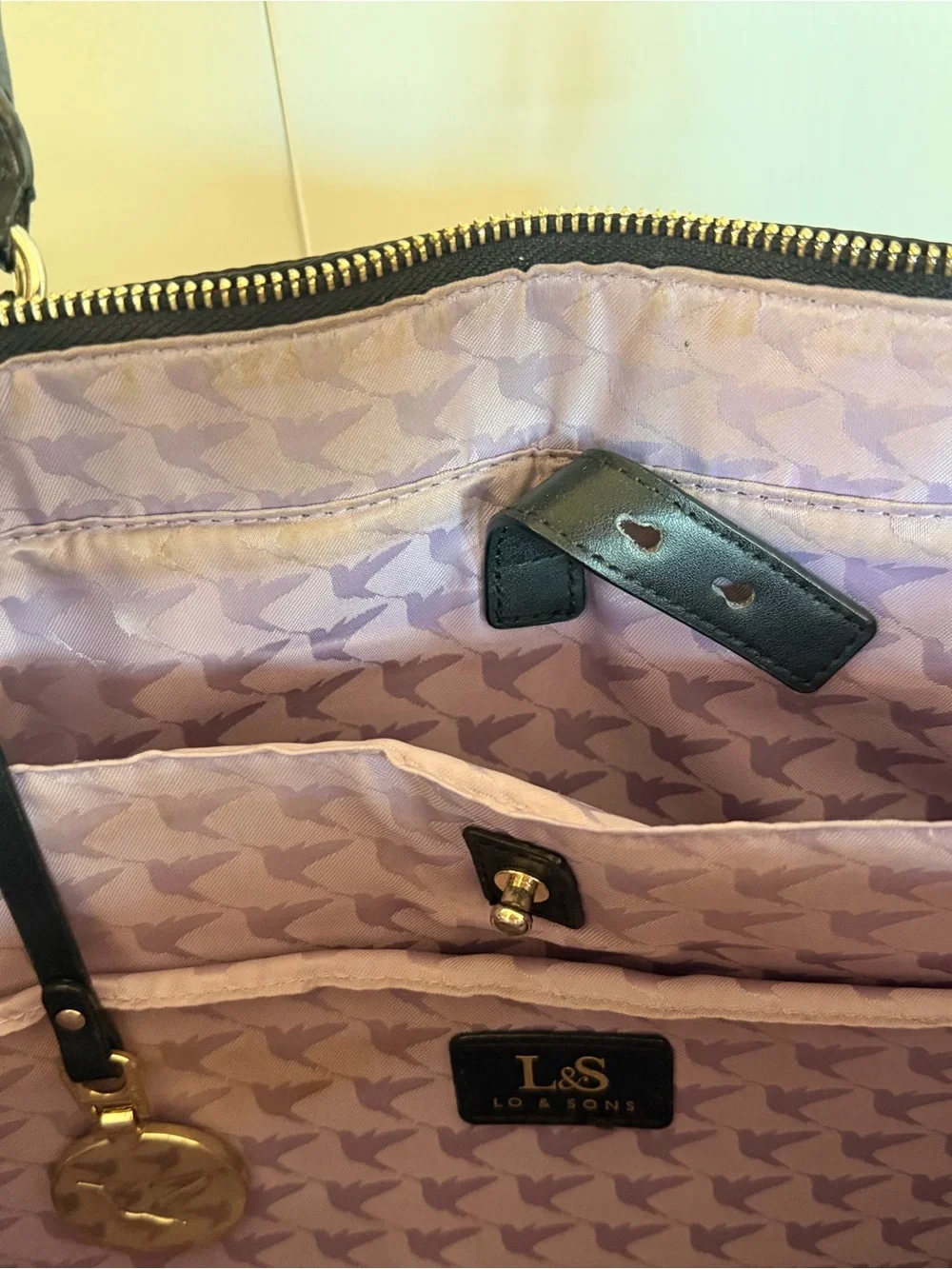 Lo & Sons Brookline Black with gold hardware Laptop Tote